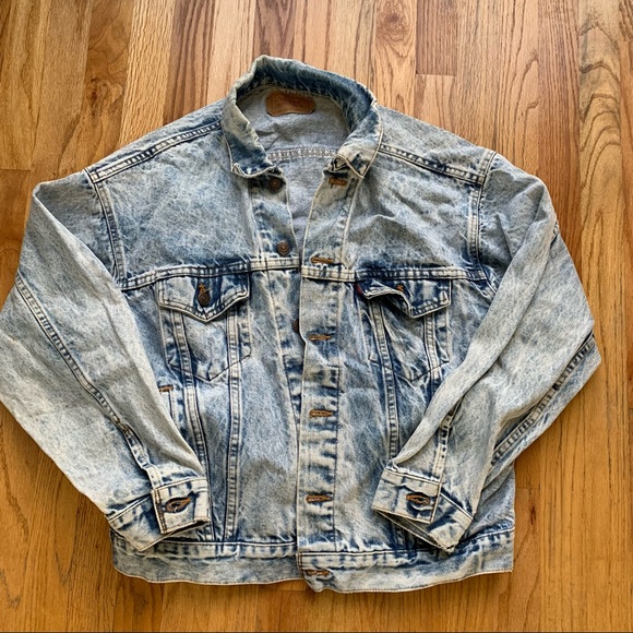 Men’s Vintage Levi’s Acid Wash Denim Jacket Blue Jean Button Up Jacket Sz L